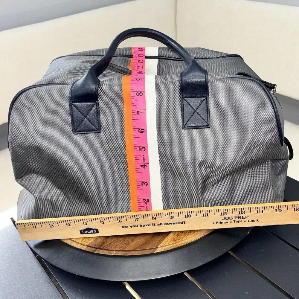 Grey Canvas Weekender Duffle Bag Retro Racing Stripe Travel Overnight Carry On
